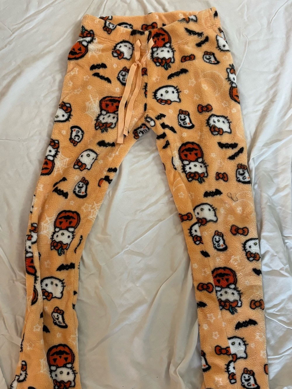 Hello Kitty Orange Fuzzy Pajama Pants with Halloween Motifs